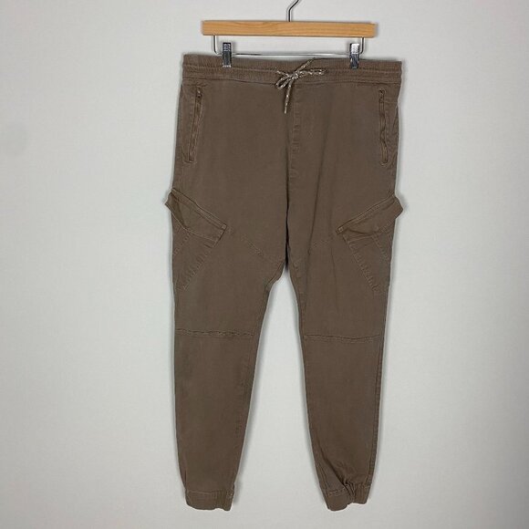 Across the Pond Cargo Joggers Pants Brown Mens XL Elastic Drawstring Waist - Picture 1 of 7